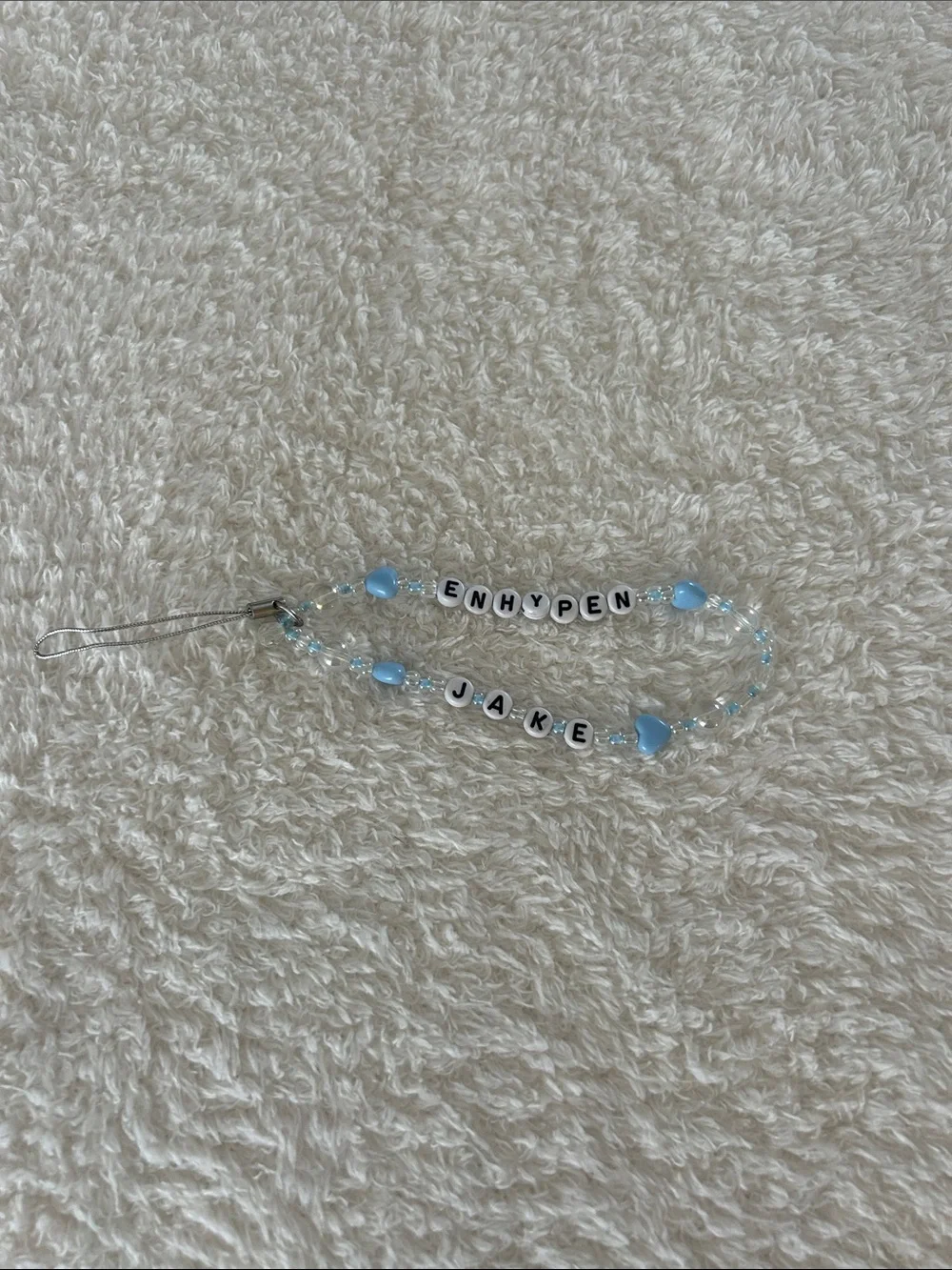 Custom Beaded Phone Charm with ENHYPEN & JAKE Letter Beads - Light Blue